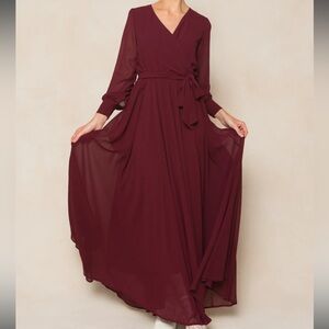 Xtaren Deep Red Long Sleeve Maxi Dress